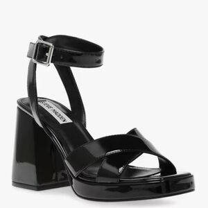 Steven Madden Glossy Patent Vegan Leather Angle Crisscross Block Heel Shoes‎ 8.5